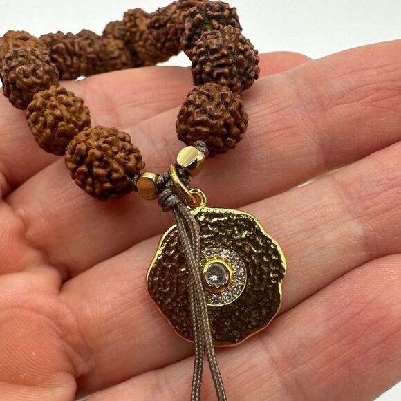 39" of solid peach moonstone, and Rudraksha Mala beaded necklace! - Picture 8 of 15